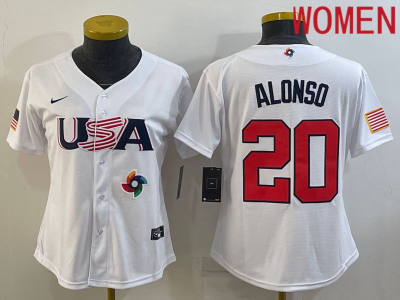 Women 2023 World Cub USA #20 Alonso White Nike MLB Jersey8